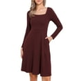 thumbnail image 2 of Square Neck Fall Dresses for Womens Casual Long Sleeve A Line Knit Pullover Dress with Pockets XL Deep Red, 2 of 6