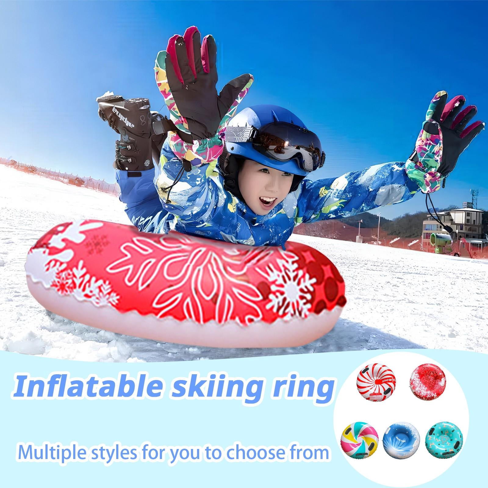 Colorful Striped Blue Inflatable Snow Tube - 90cm Anti-Rollover Thickened Cold-Resistant Snow Sled for Kids Outdoor Winter Sports, Snow Tubing, Skiing