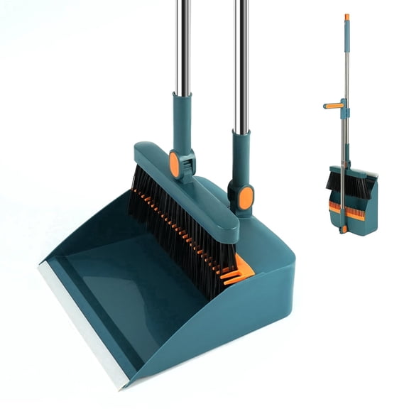 GVUHR Long Handle Stainless Steel Hand Broom and Dustpan Set, Blue