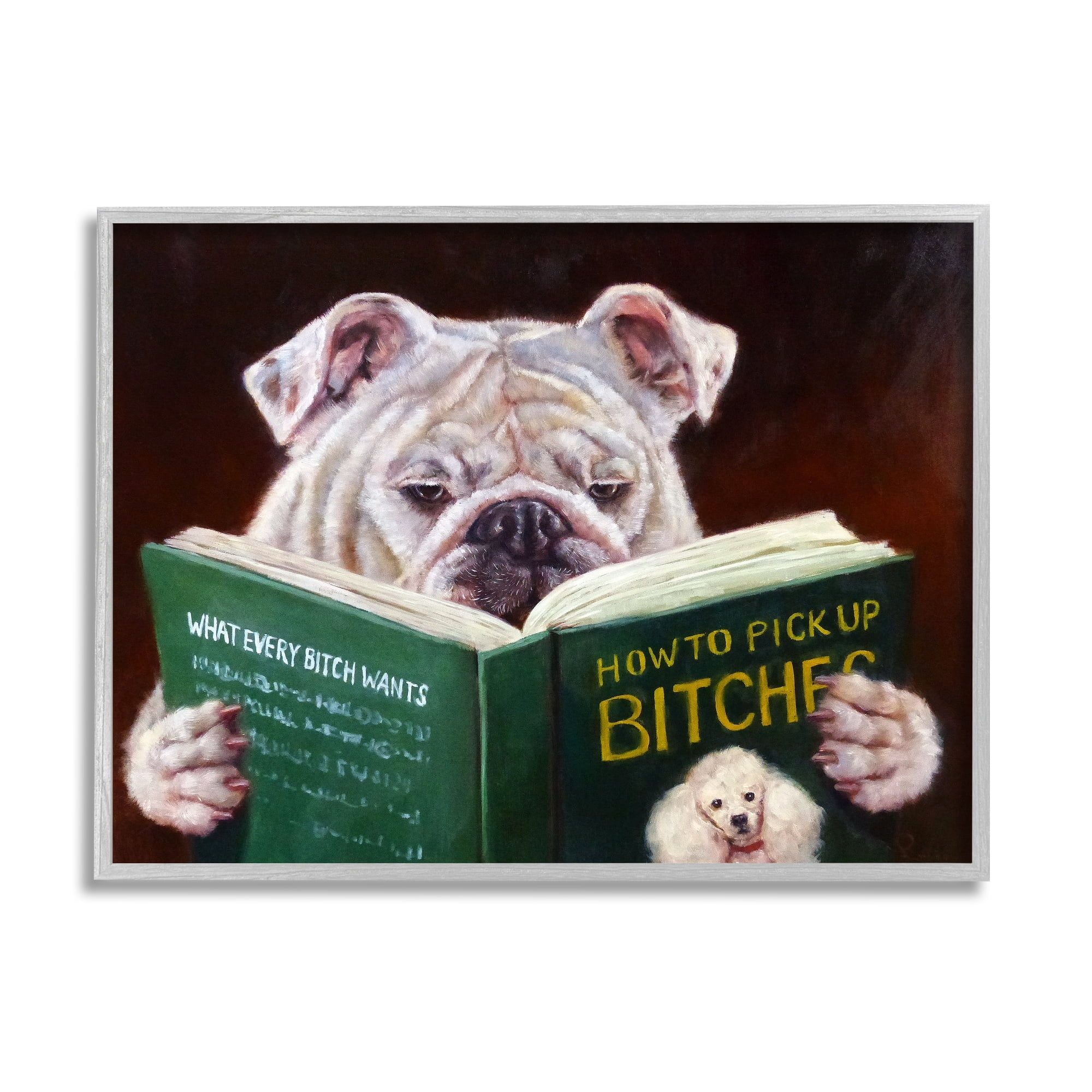 Stupell Industries White Bulldog Funny Humor Reading Book Framed Wall Art, 30 x 24, Design by Lucia Heffernan