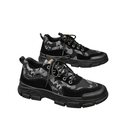 

Eloshman Mens Work Shoe Comfort Casual Walking Shoes Camouflage Sneakers Daily Lightweight Lace Up Trainers Breathable Flats Black 7.5
