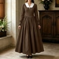 thumbnail image 2 of KICILVS Victorian Costume Women V Neck Long Sleeve Ruffle Trim Cuff Swing A Line Dress Renaissance Cosplay Outfit, 2 of 9