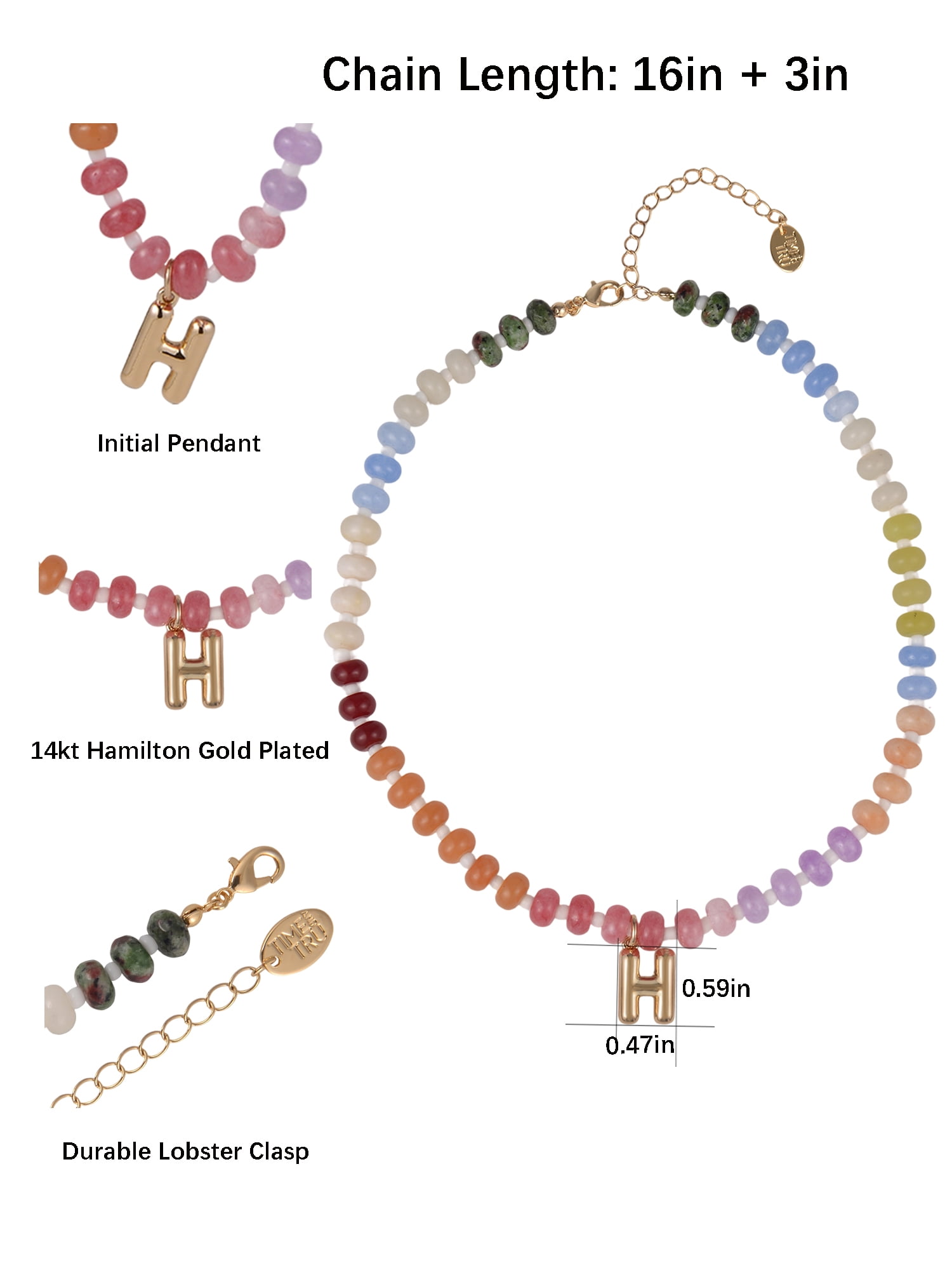 Time and Tru Goldtone Multicolored Bead Initial "H" Necklace
