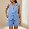 thumbnail image 2 of Kaemgyyd Women Summer 2 Piece Outfits Loose V Neck Sleeveless Button down Vest Pleated Shorts Sets Business Work Matching Set, 2 of 6