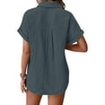 thumbnail image 4 of Tittly Womens Linen Shirt Women'S Gauze Tops Linen Button Up Shirts for Women Womens Blouses Tops Batwing Sleeve Pocket Patched Shirt Work T Shirts Double Layer Wrinkled Fabric Gray, 4 of 6
