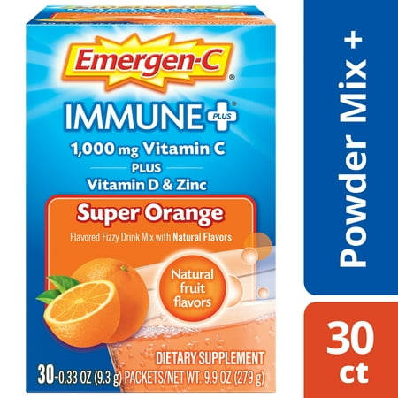 Emergen-C Immune+ Vitamin C Drink Mix,Super Orange, 1000mg, 30 (Best Immune Boosters Supplements)