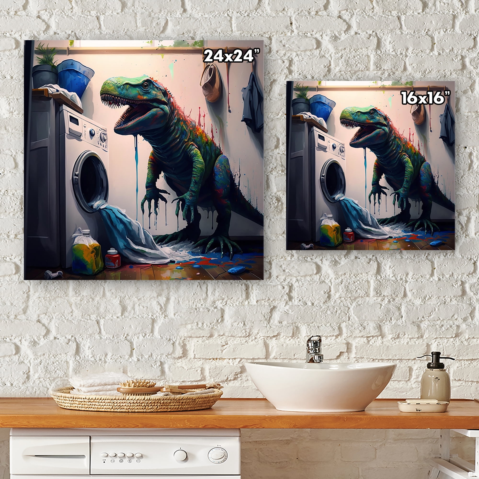 Designart T-Rex Hates Laundry Canvas Wall Art