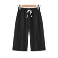 thumbnail image 2 of RYRJJ Women's Bermuda Long Shorts with Pockets Drawstring High Waisted Cotton Linecn Shorts Knee Length Shorts for Summer Casual(Black,M), 2 of 7