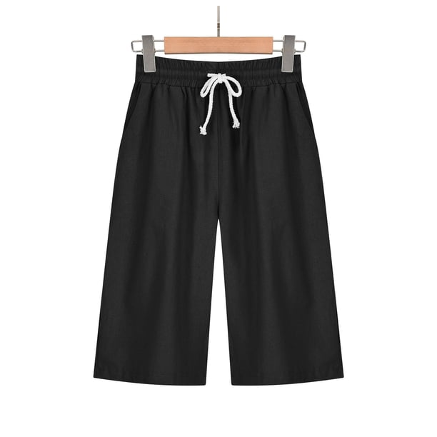 ICHUANYI Clearance Women's Summer Color Five Points Cotton Linen Pants Casual Pants(Black, M) ICHUANYI WER2023081001496