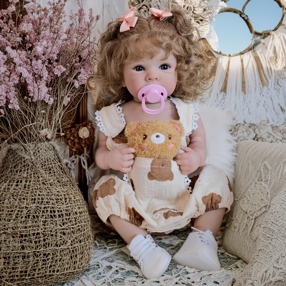 18-Inch Realistic  Reborn Baby Dolls Vinyl Bear Head Printed Bodysuit, Full Vinyl Bettie Hat Handmade Reborn Doll