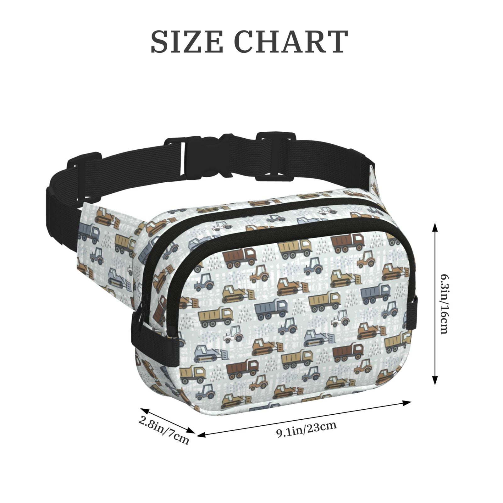 Picia Tractor and Dumper Print Square Double-Layer Waist Bag Mini Adjustable Waist Belt Bag Exercise Running Travel Hiking