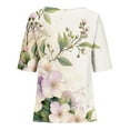 thumbnail image 4 of Busydd Womens Tops Boho Floral Print Cotton Linen Blouses Short Sleeve Round Neck Tshirts Fashion Casual Buton Shirts Comfort Loose Bohemian Summer Tops,Plus Size Tops for Women S-4XL, 4 of 5