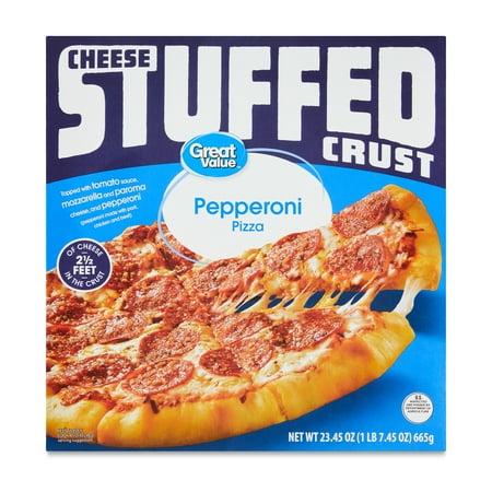 Great Value Stuffed Crust Pepperoni Pizza, Tomato Basil Garlic Sauce, 23.45 oz (Frozen)