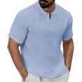 thumbnail image 2 of BSDJILFG 100% Cotton T-Shirts for Men Blue Henley Tees Casual Breathable Short Sleeve Buttons V-Neck Lounge Shirts, 2 of 9