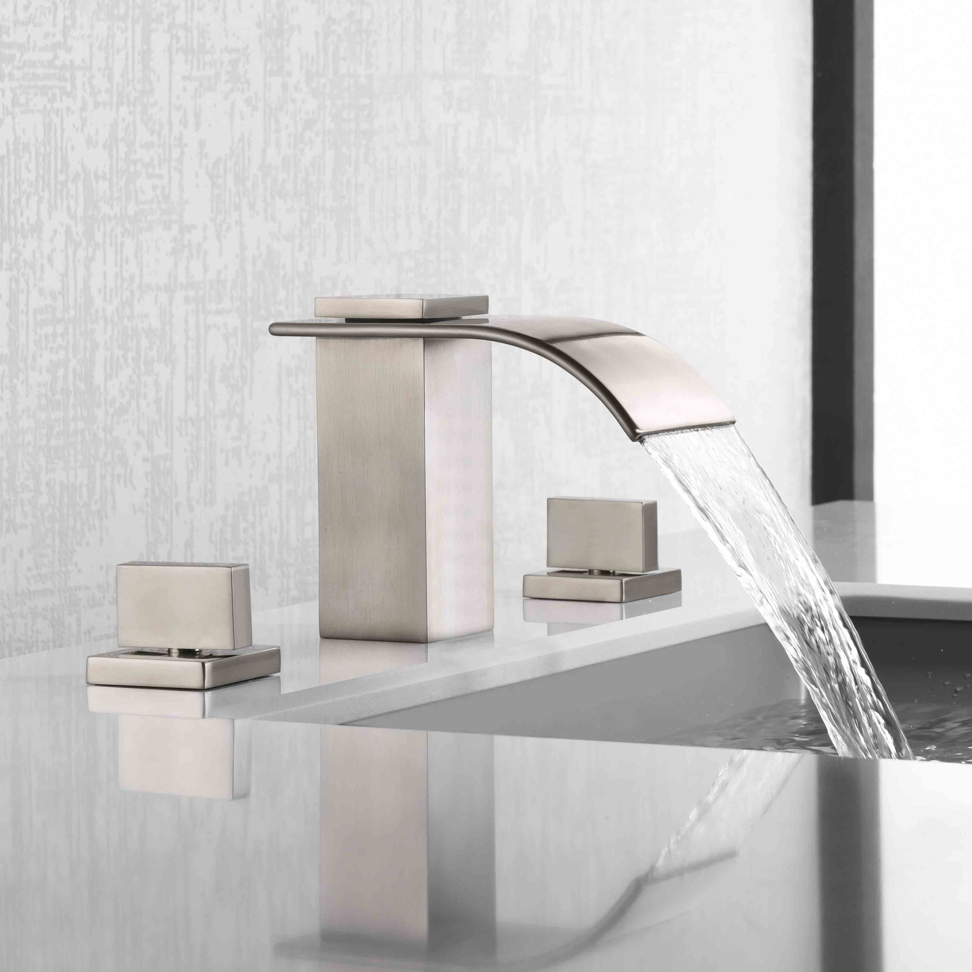 Waterfall Widespread Bathroom Faucet Brushed Nickel, 3 Hole 8 Inch Vanity Faucet