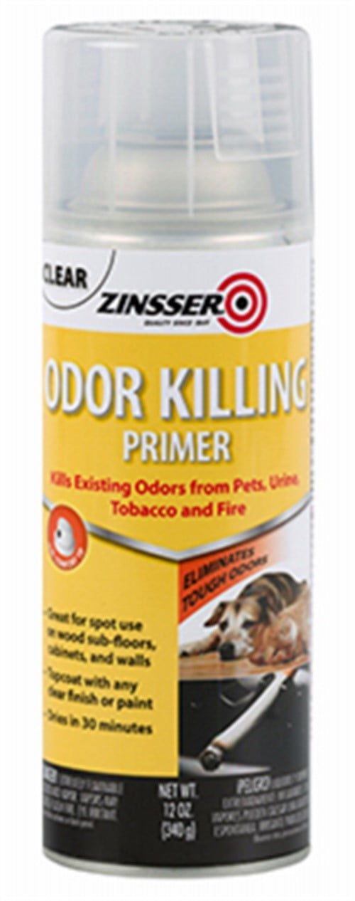 best primer for cigarette smoke smell Rust-Oleum Zinsser Odor Killing Spray Primer, 12 oz, Clear, Fast-Drying,  Eliminates Odors