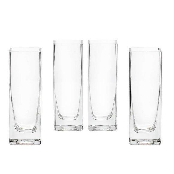 Serene Spaces Living Set of 4 Soft Square Vase - Classic, Clear Glass Vase, Use for Home D茅cor, Event Centerpieces and More, 2 L x 2 W x 6 H