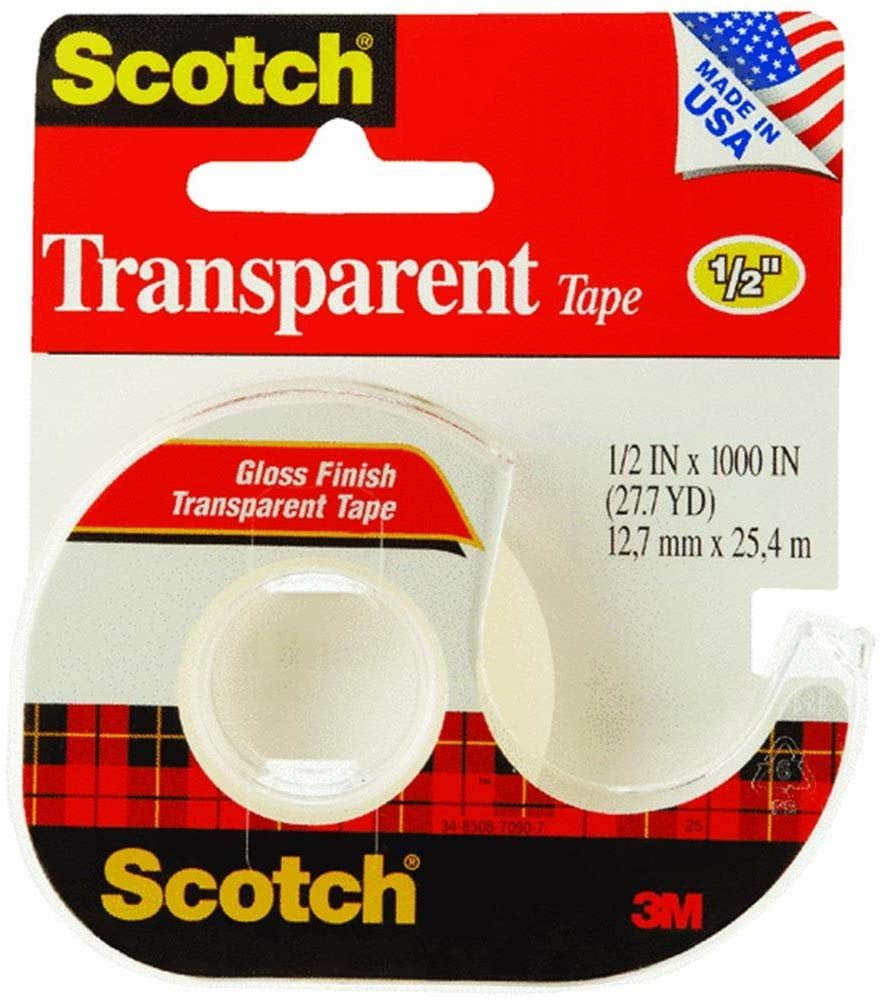 Scotch Transparent Tape with Dispenser, Narrow Width, Engineered for Office and Home Use, 1/2 x 1000 Inches 174