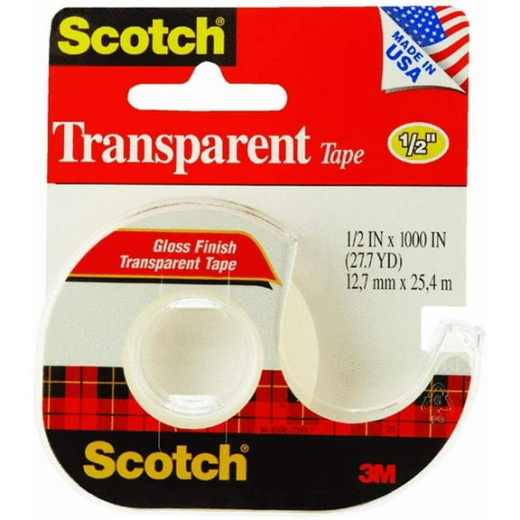 Scotch Transparent Tape with Dispenser, Narrow Width, Engineered for Office and Home Use, 1/2 x 1000 Inches 174