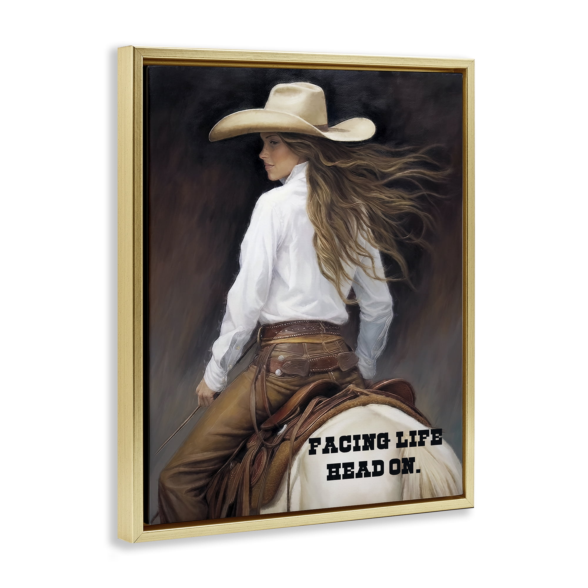 Stupell Industries Face Life Head On People Painting Gold Floater Framed Canvas Art Print Wall Art, 25 x 31