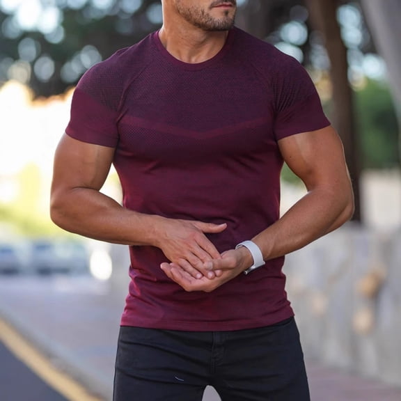 Men's Dry Fit Workout Shirts - Moisture-Wicking, Quick-Dry, 4-Way Stretch Athletic Tees for Running & Sports (Deep Red,M)
