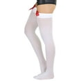 thumbnail image 4 of ToBeInStyle Women's Opaque Satin Bow Accent Thigh Highs - White/Red - One Size, 4 of 6