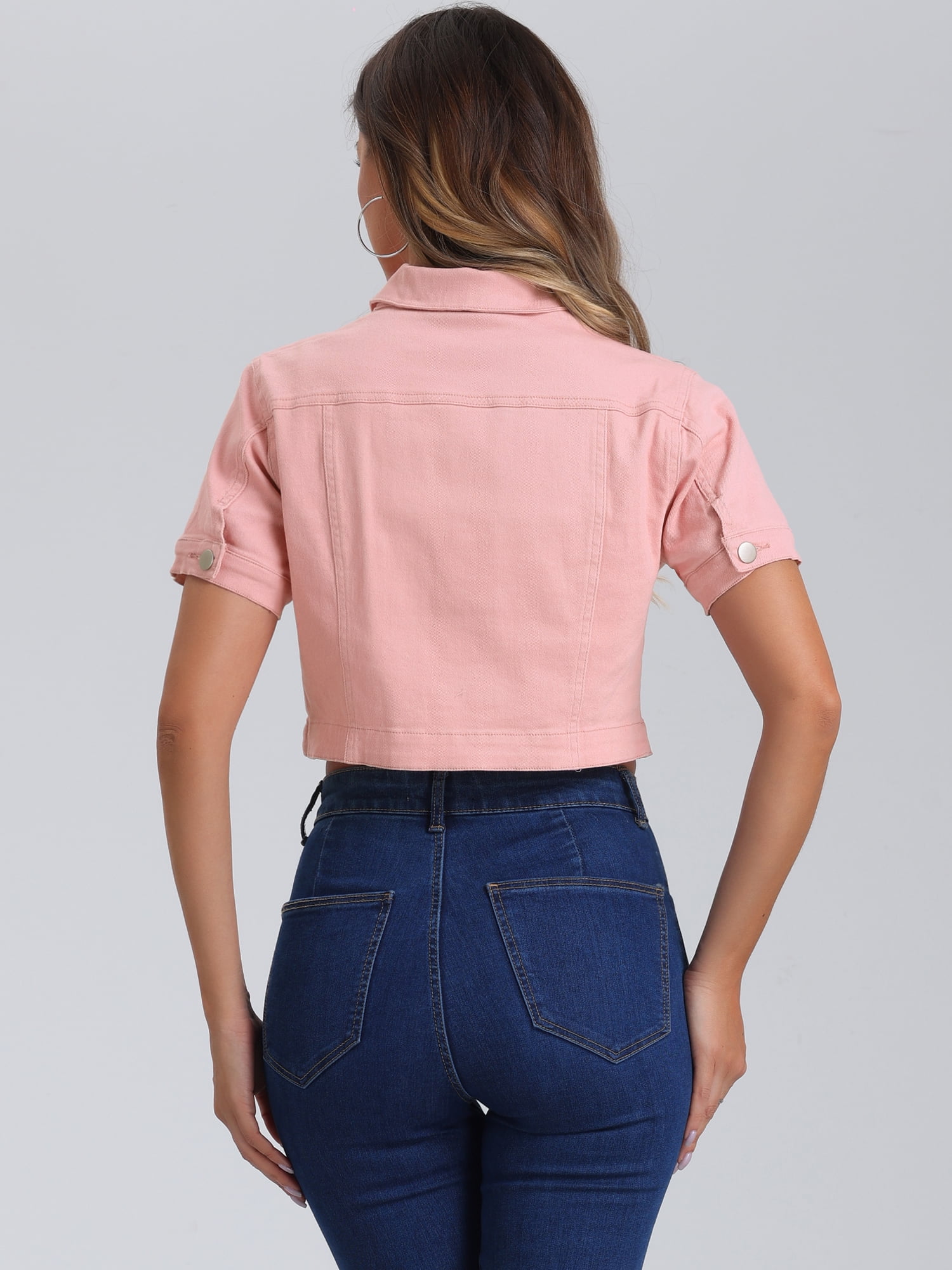DARING DIVA Women's Summer Short Sleeves Crop Denim Jackets XL Pink