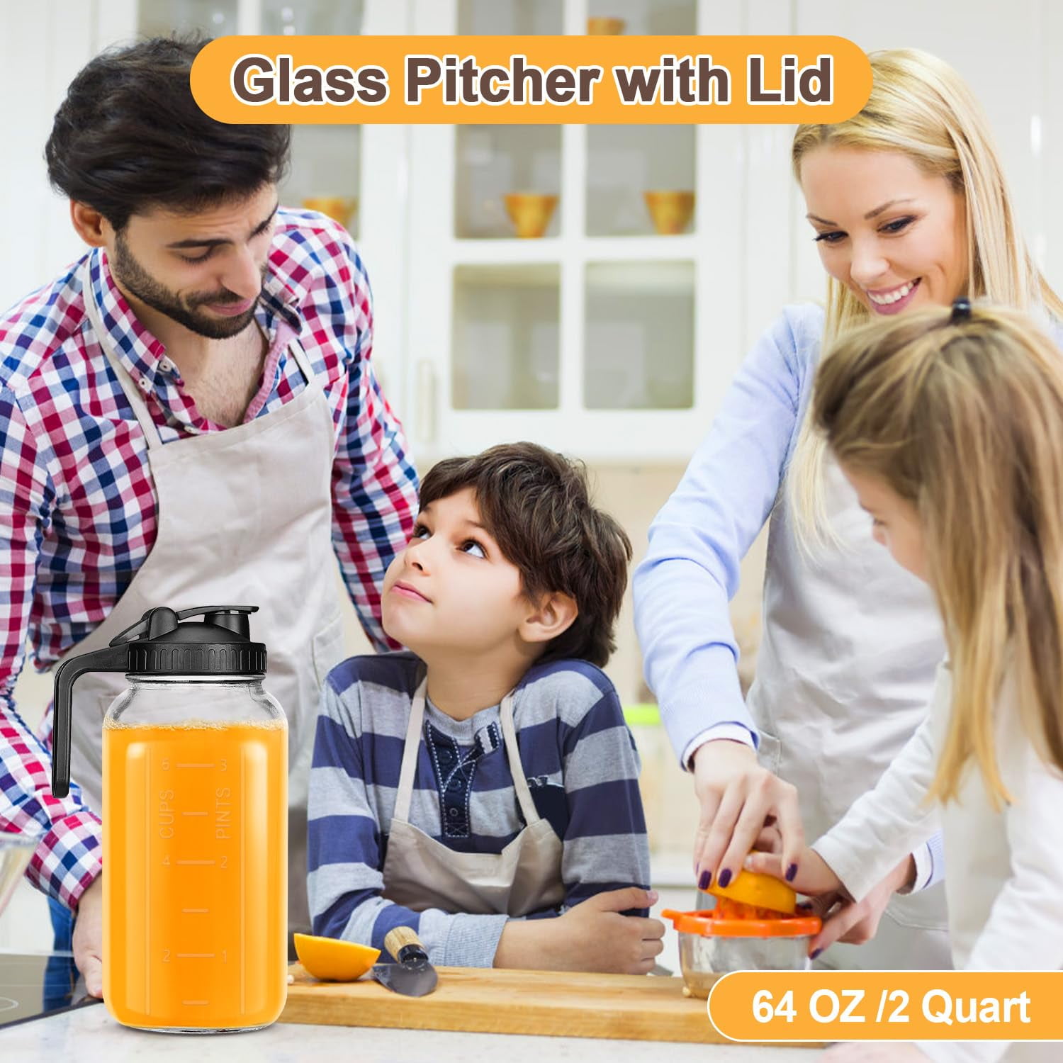 JOGGEIL 3 Pack 64OZ Mason Jars with Lid, 2 Quart Glass Water Pitcher with Lid, Airtight Seal for Great for Iced Tea,Juice,Milk,Coffee,Sun Lemonade, Black