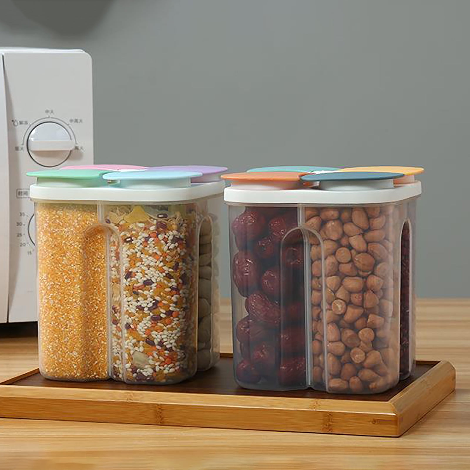 1pc Plastic Storage Container With Dividers For Grains And Cereals, Kitchen  Food Sealed Organizer Box For Beans