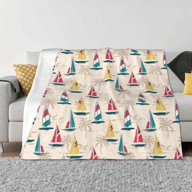 Fotbe Reto Marine Nautical Manta de Franela con Estampado, Manta Ultrasuave para Cama, Sofá, Auto, Hipoalergénica y Antibolitas-60"x50"