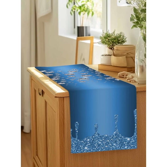Blue Silver Shiny Diamond Table Runner 13x90in Non-Slip Cotton Linen Table Runners, Luxury Texture Colorful Modern Dresser Scarves TableRunner for Dinner Kitchen Dining Wedding Party
