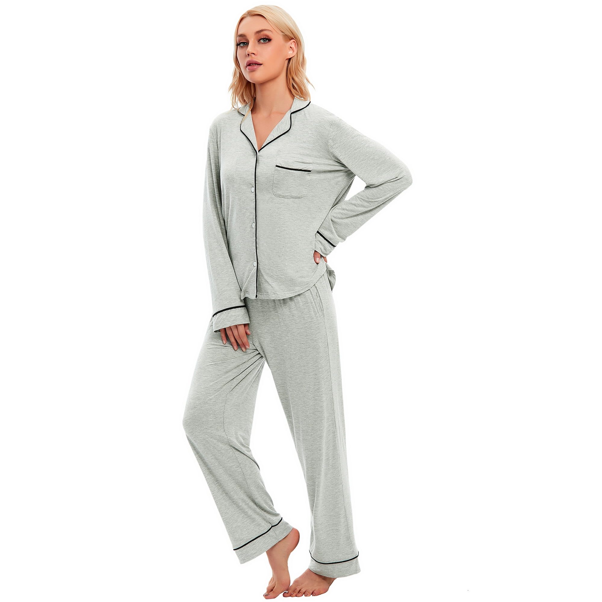GEX Cotton Women's Pajamas Set Button-Down Long Short Sleeve Shirt PJ Pants  Two-piece Night Suit Sleepwear Loungewear - Walmart.com