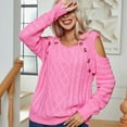 thumbnail image 4 of SWSMCLT Women's Long Sleeve Pullover Sweater Soft Fall Crewneck Knitwear Top Knitted Cold Shoulder Holiday Sexy Casual Pink Medium, 4 of 5