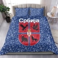 thumbnail image 3 of Serbia Bedding Set with Royal Animal Crest and Tulip Floral Blue Background, 3 of 7