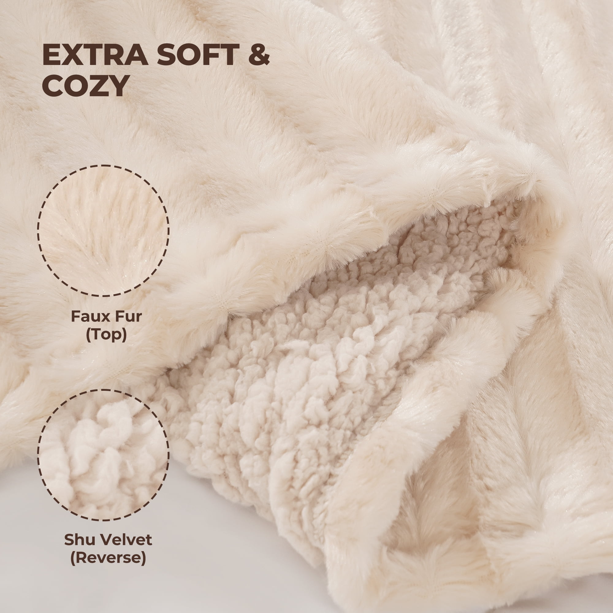 MARNUR Electric Throw Blanket Extra Large Size, 50" x 72" Soft Faux Fur Heated Blanket, 6 Heating Levels, 4 Hours Timer - Beige
