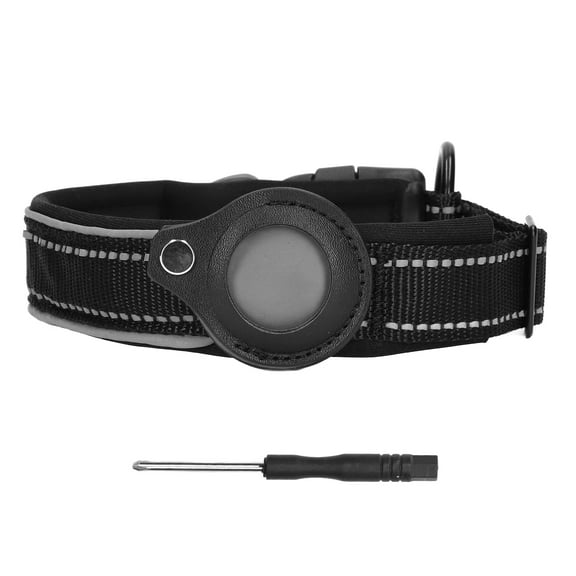 Black Dog Collar Soft and Breathable Reflective Heavy Duty Neoprene Padded Pet Collar with Airtag Bracket for Dogs (4 Sizes) [XL]