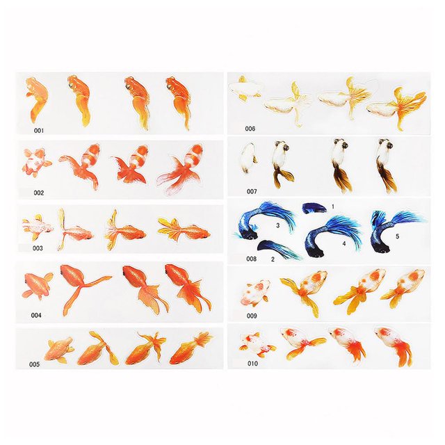 10 hojas de resina 3D pegatina de pez dorado simulación DIY pegatina decorativa de resina para hacer pintura