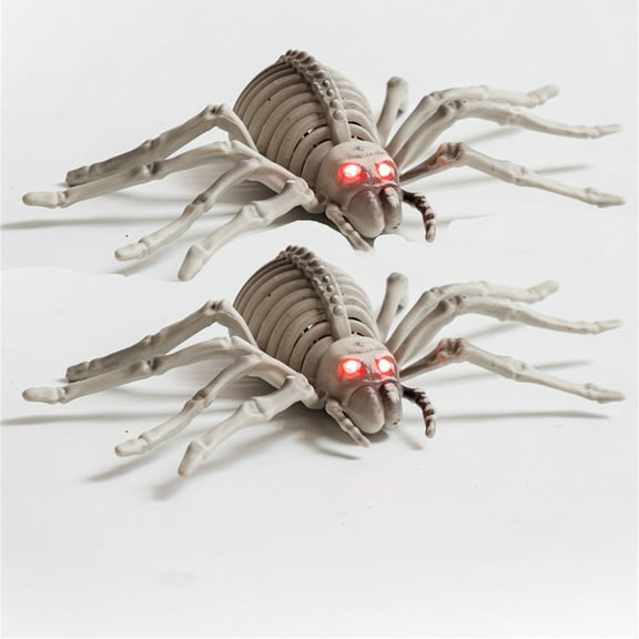 Halloween Spider Skeleton with Glowing Eyes,Movable Mouth Joints Gothic Skeleton Animals Bones Sculptures,2Pcs Scary Spider Skeleton Sculpture Decoration for Haunted Houses Indoor Outdoor
