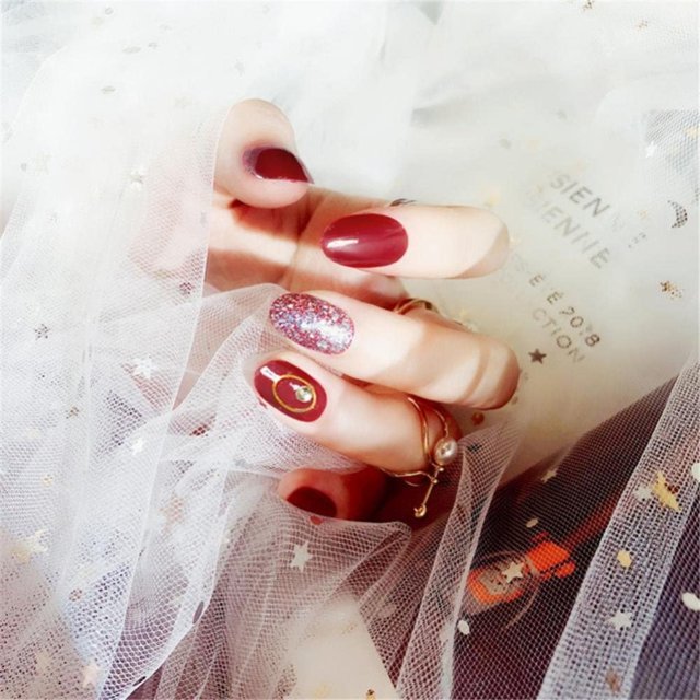 Uñas Artificiales Falsas Uñas Postizas Puntas De Uñas Decoración De Arte De Uñas Puntas De Uñas 24 Piezas Rojo Brillo Paillette Rhinestone Decoración Artificial Falso Uñas ANGGREK Otros