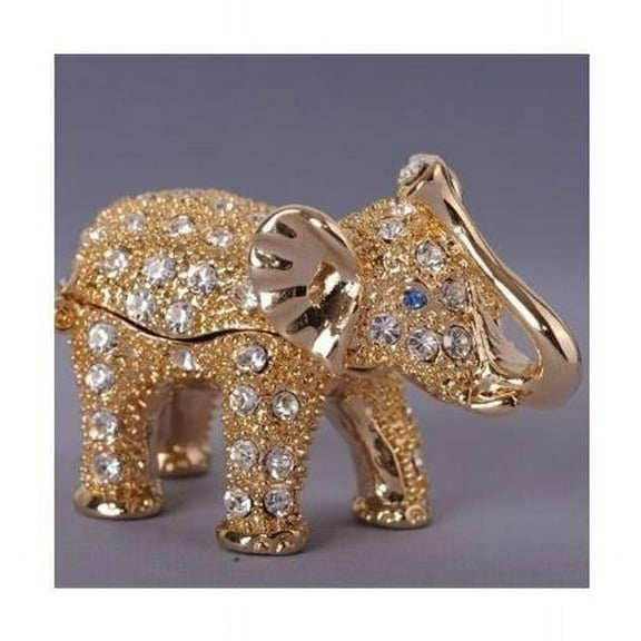 Golden Elephant with Crystals Enamel Painted Trinket Box with Austrian Crystals