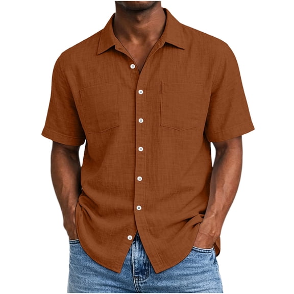 Guluxicc Men's Casual Button Down Shirts with Pockets Collared Loose Short Sleeve Cotton Shirts Office Work Tops