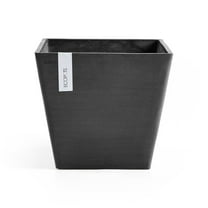 Ecopots Rotterdam Durable Modern Square Indoor/Outdoor Recycled Based Composite Flower Planter, Dark Grey, 8"