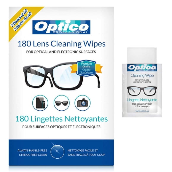 Optico Professional 180-Pack Lens Cleaning Wipes For Optical and Electronic Surfaces 3 × 60 Wipes