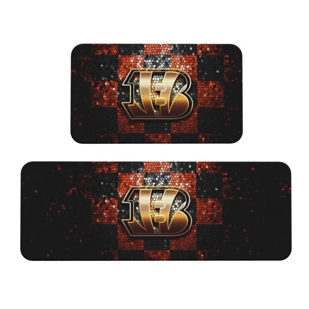 Juego de 2 alfombrillas de cocina de terciopelo de cristal con el logotipo del equipo de fútbol de los Bengals, alfombrilla absorbente antideslizante para el hogar, el dormitorio y la cocina