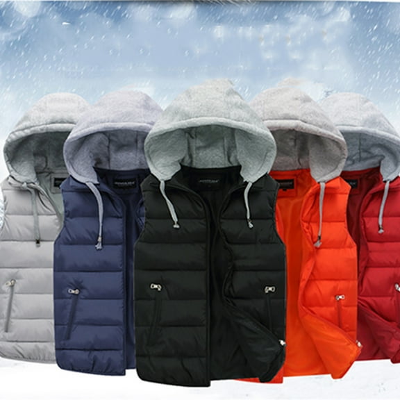 Miluxas Men's Hoodies Overcoat Vest Winter Clothing Vest Jackets Sleeveless Coat Warm Waistcoat Couple Red