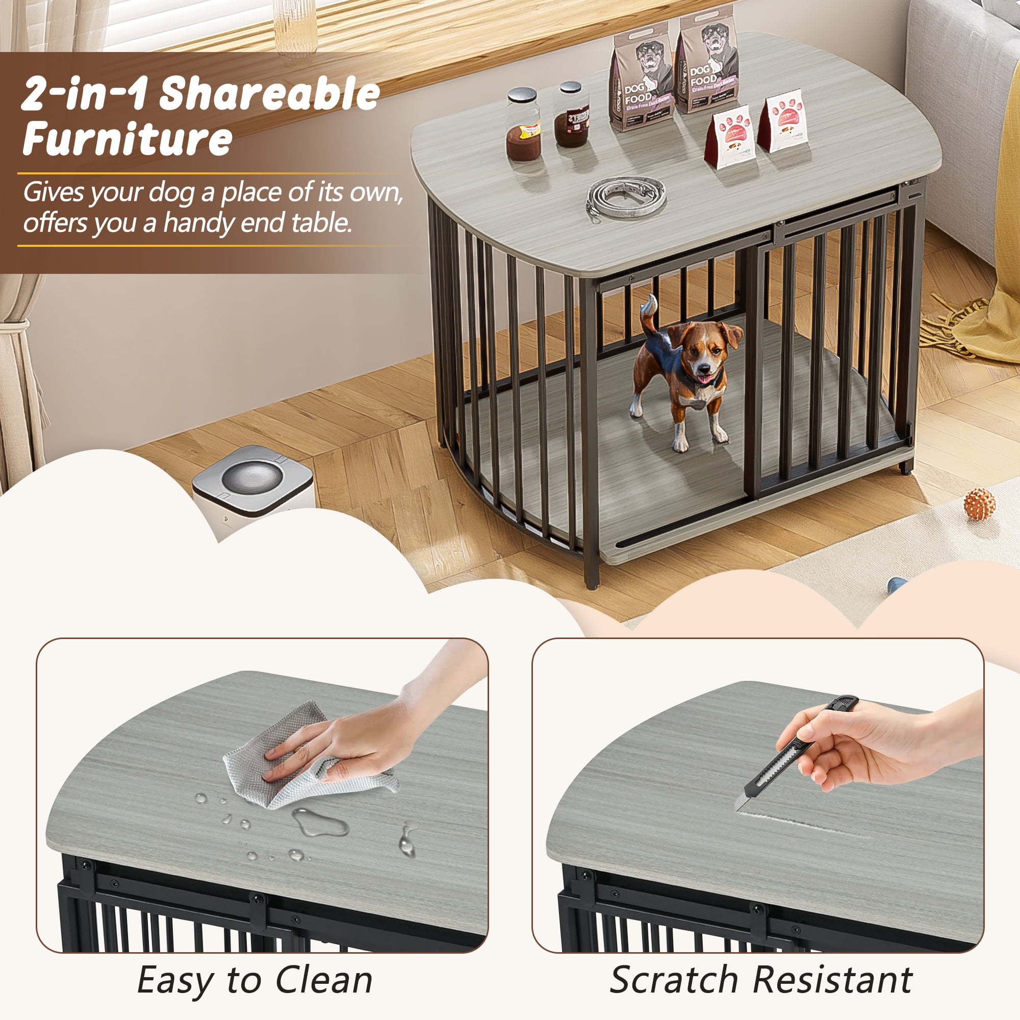 Modern Dog Crate End Table with Double-Doors 31.5" Dog Crate for Small and Medium Dogs, Wooden Cage Indoor Kennel Furniture