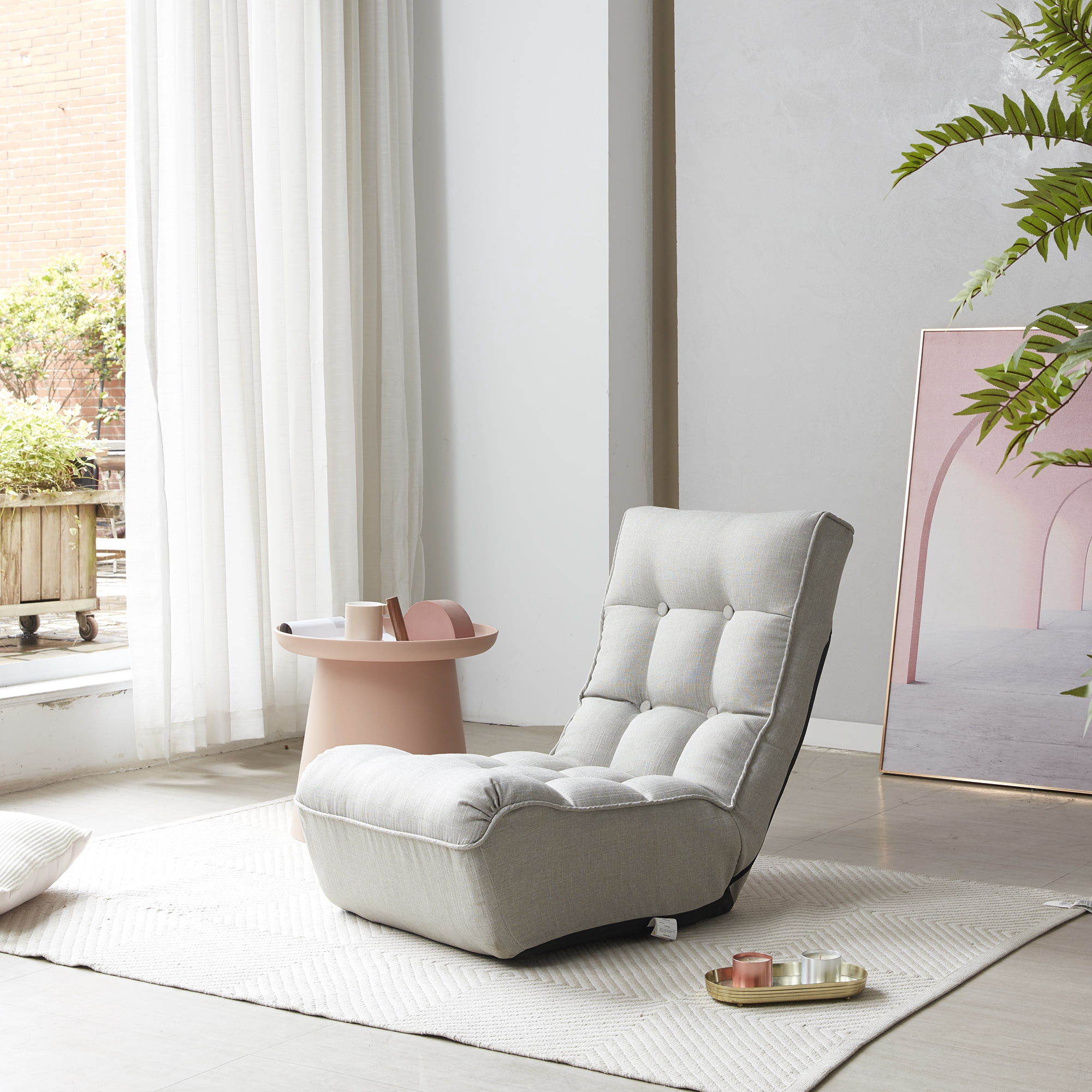 Lazy Sofa Chair, Adjustable 4-Position Floor Recliner, Folding Tatami Single Leisure Reclining Chair for Balcony Bedroom Living Room Dormitory