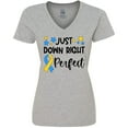 thumbnail image 3 of Inktastic Just Down RIght Perfect Down Syndrome Awareness Ribbon Women's V-Neck T-Shirt, 3 of 5
