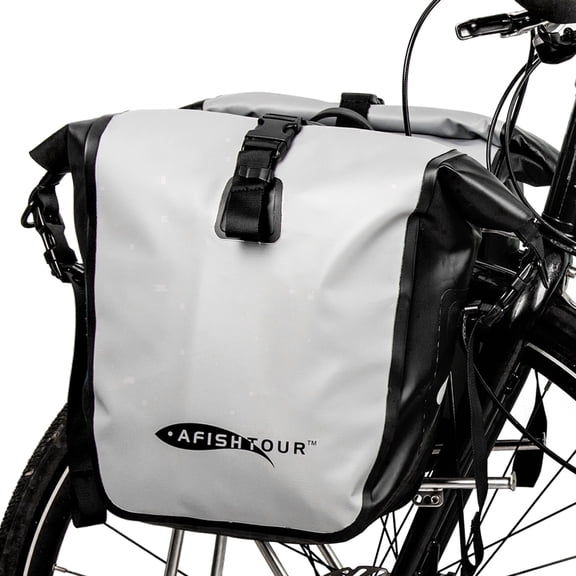 AFISHTOUR Waterproof Bike Panniers, 15L Bike Bags for Bicycles Rear Rack, Bicycle Saddle Bag for Grocery (Grey, 1 PCS)