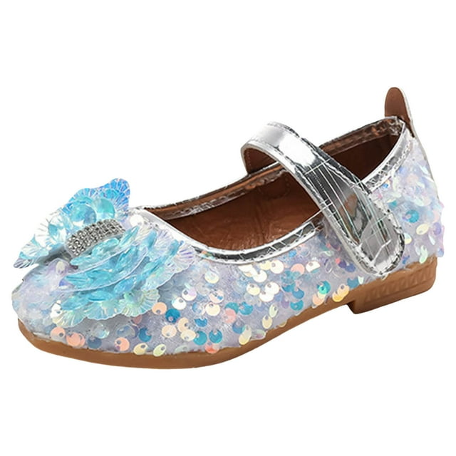 REDARER Girls Sandals Flash Decoration Flat Bottom Round Toe Hook Loop Comfortable Princess Shoes,Size 10-10.5 Years